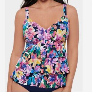 Swim Solutions Garden Swan Triple-Tiered Tankini Top Multicolor Size 16  7500